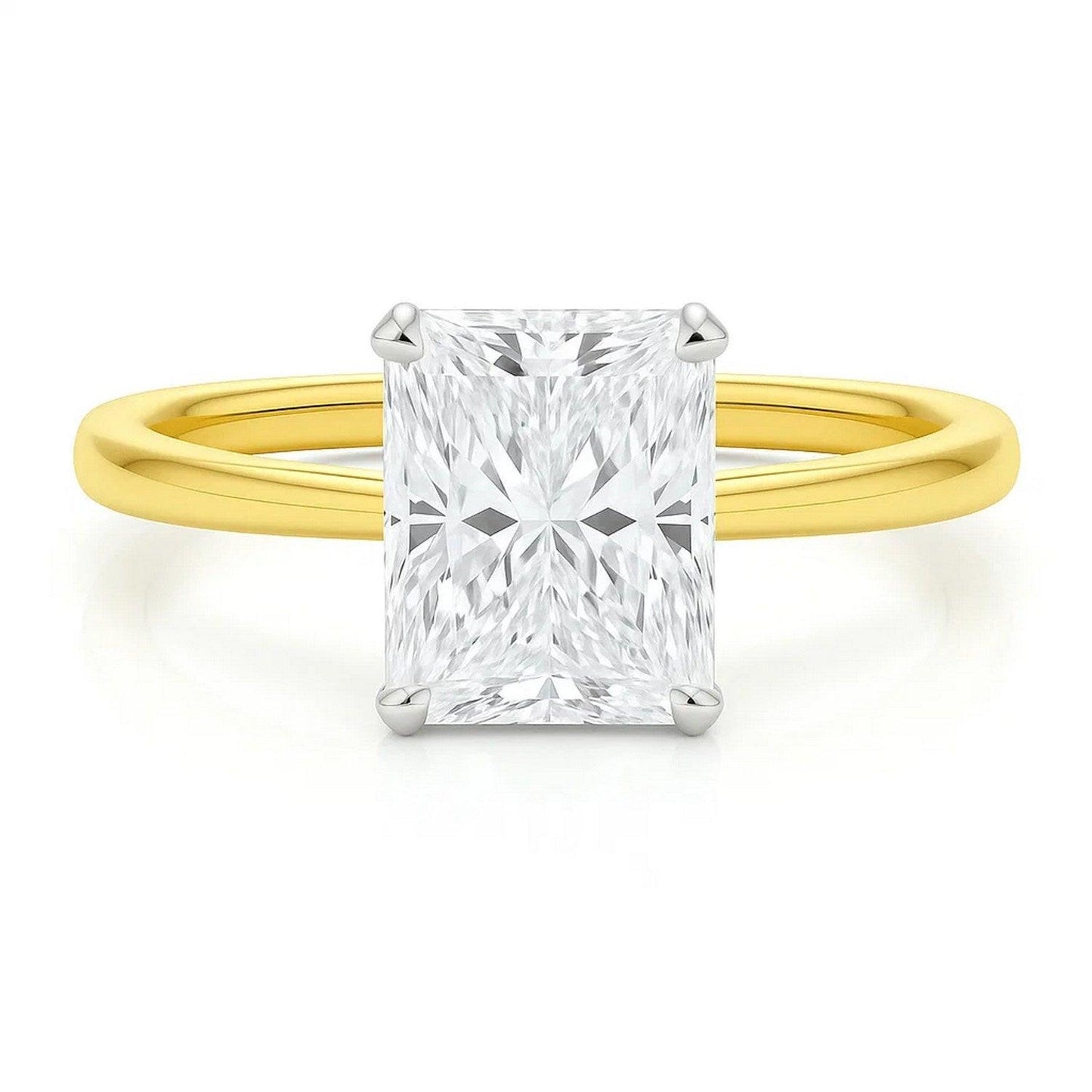 5 Carat Radiant Lab Grown IGI G/VS1 Diamond Solitaire Ring in 10K Yellow Gold