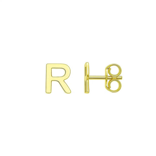 14K Yellow Gold Yours Truly Initial R Stud Earrings