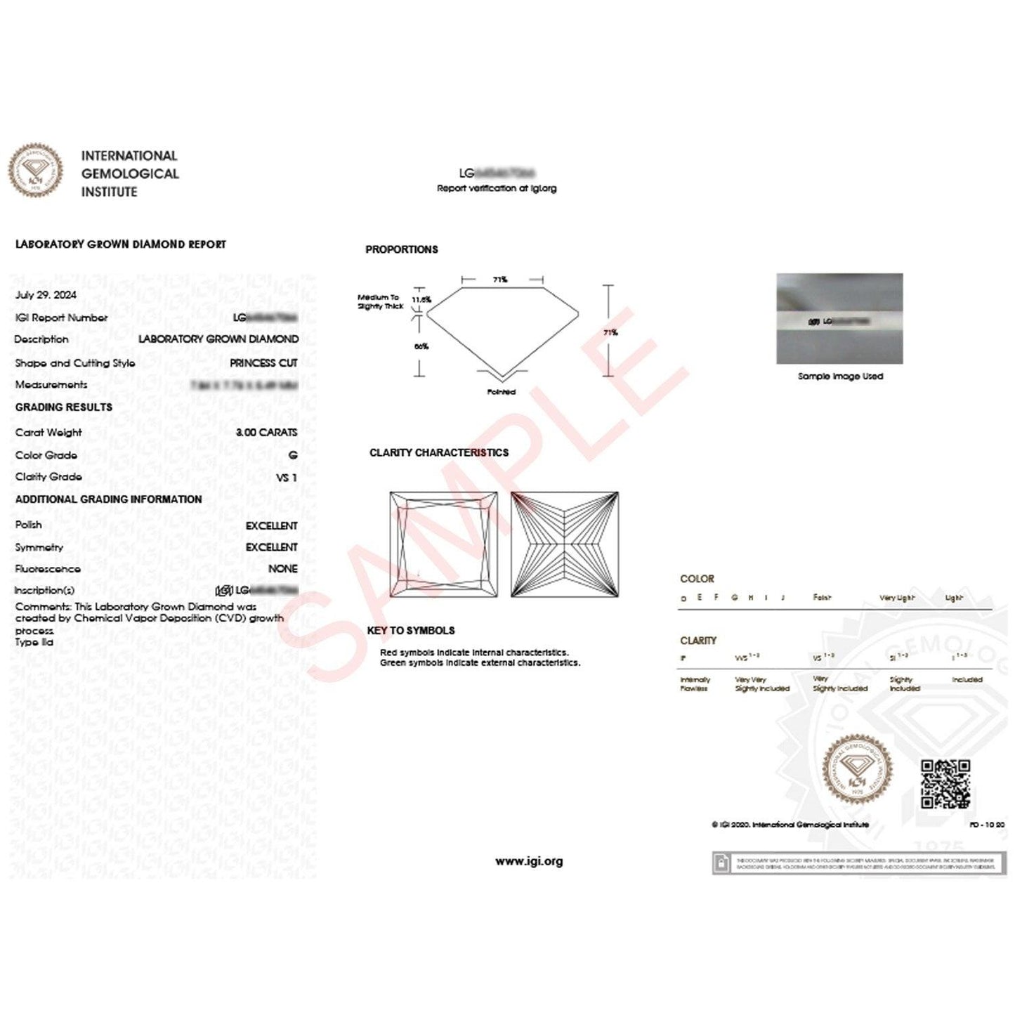 3 Carat Princess Lab Grown IGI G/VS1 Diamond Solitaire Ring in 10K White Gold