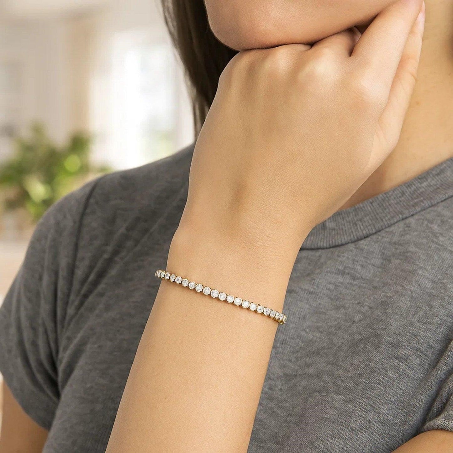 14K Two Tone Gold Diamon Oro Tennis Bracelet (2.40 mm)