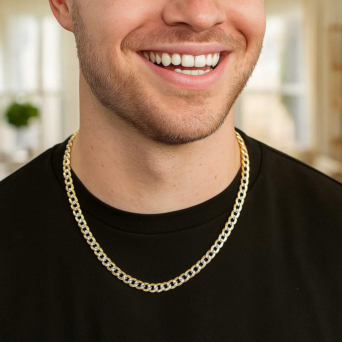 14k Two Tone Gold Pave Curb Chain (3.60 mm)